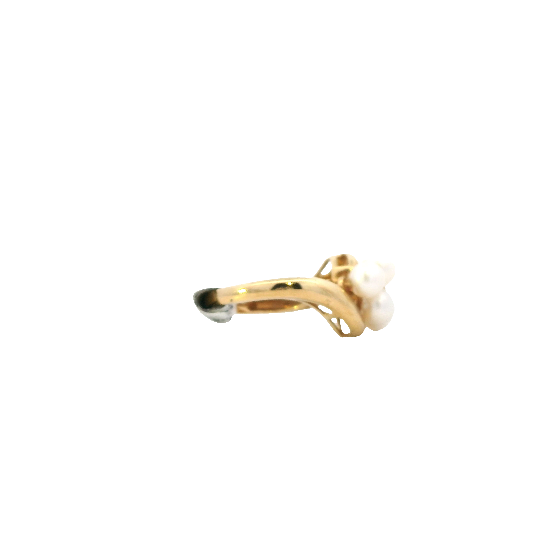 10K Yellow Gold Akoya Pearl & Diamond Women's Ring -0.02ct