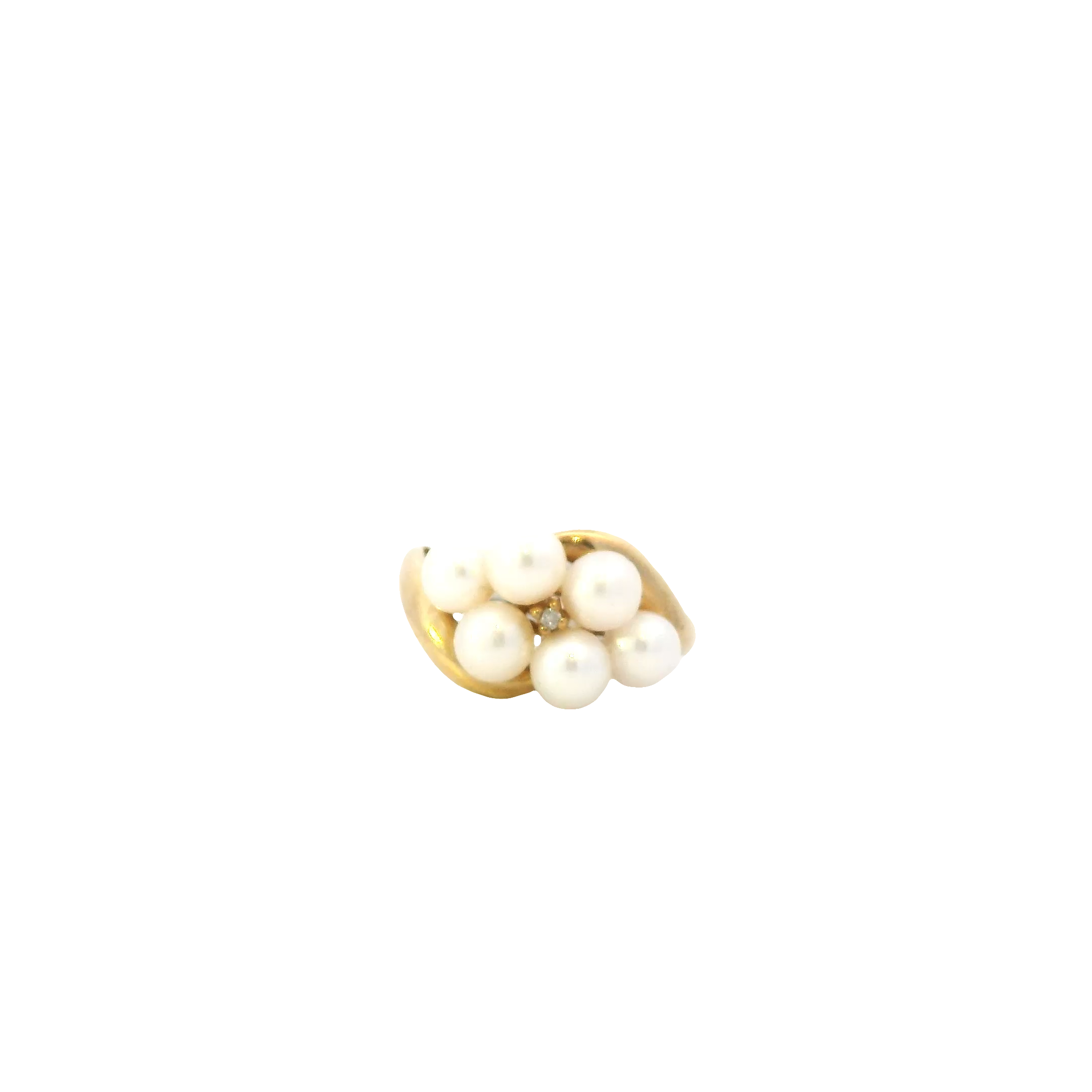 10K Yellow Gold Akoya Pearl & Diamond Women's Ring -0.02ct