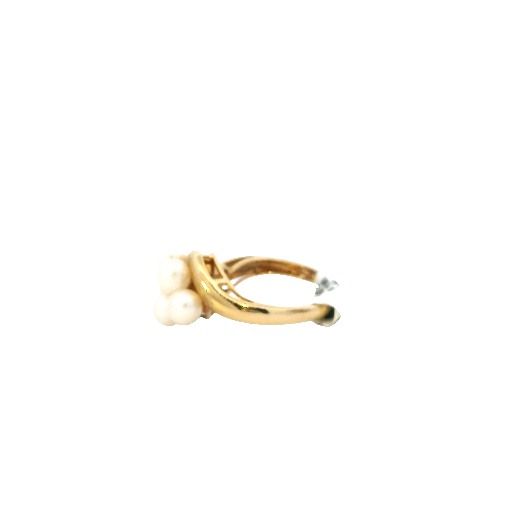 10K Yellow Gold Akoya Pearl & Diamond Women's Ring -0.02ct