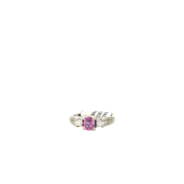 10K White Gold Pink Sapphire & Diamond Women's Ring - 0.12ct
