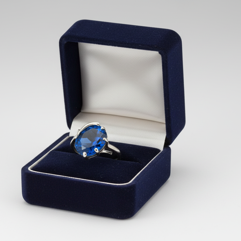 10K White Gold Oval Blue Synthetic Sapphire Women's Ring