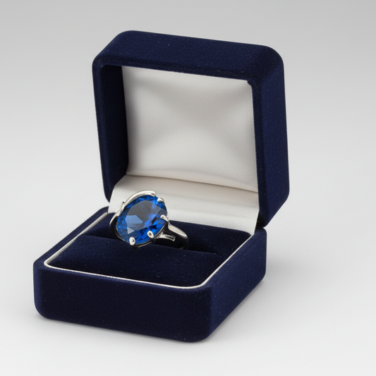 10K White Gold Oval Blue Synthetic Sapphire Women's Ring
