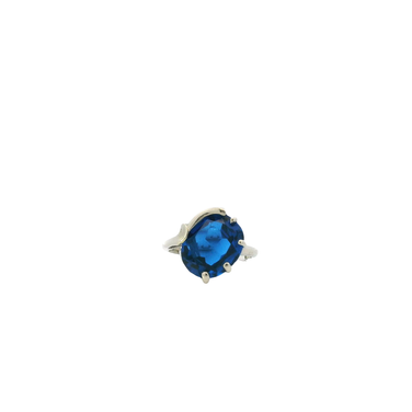 10K White Gold Oval Blue Synthetic Sapphire Women's Ring