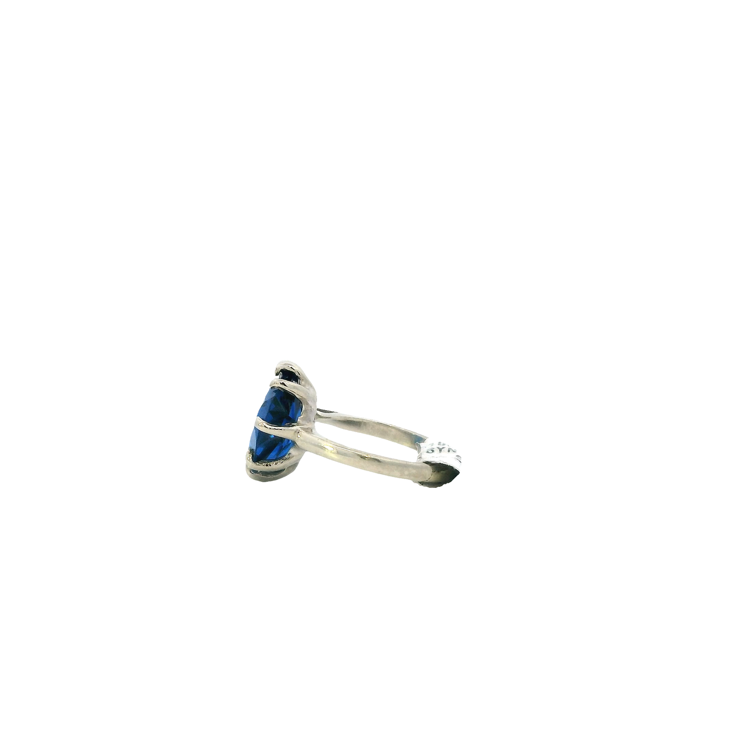 10K White Gold Oval Blue Synthetic Sapphire Women's Ring