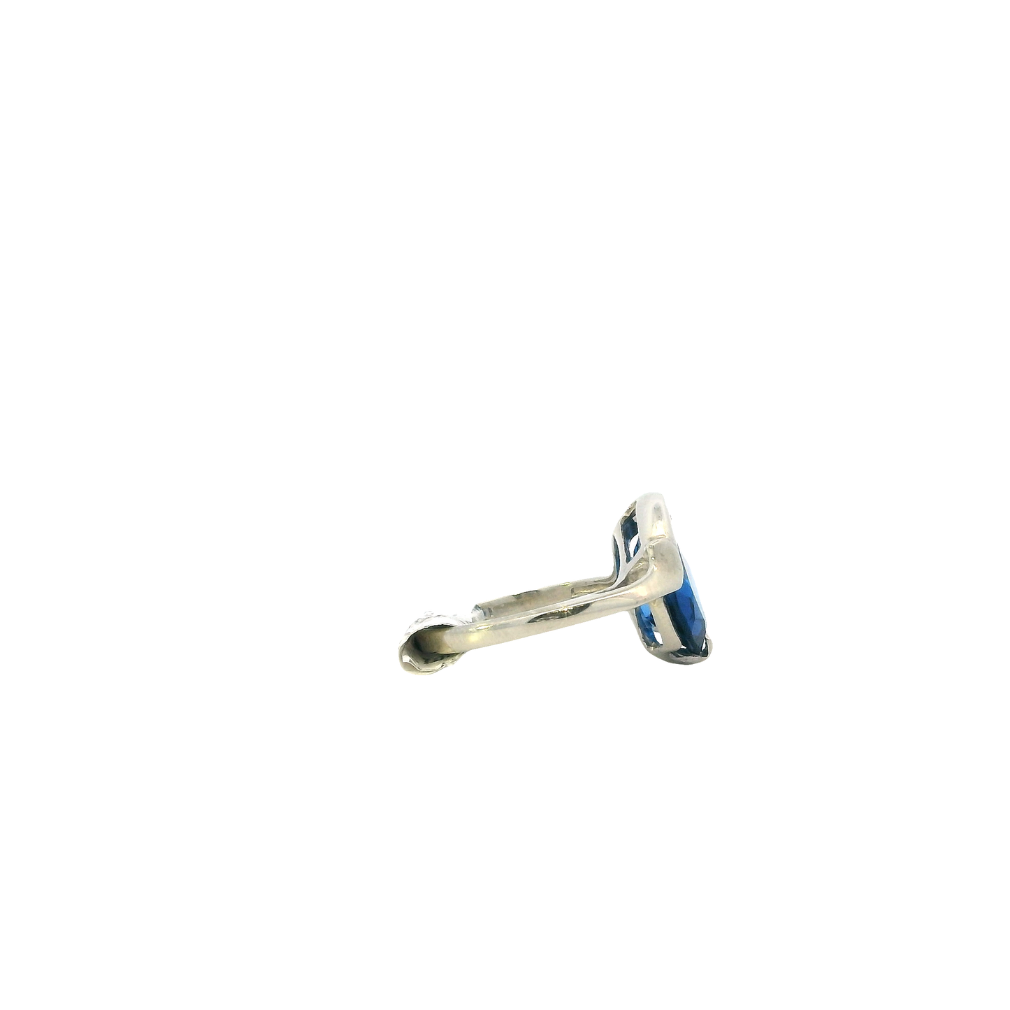 10K White Gold Oval Blue Synthetic Sapphire Women's Ring
