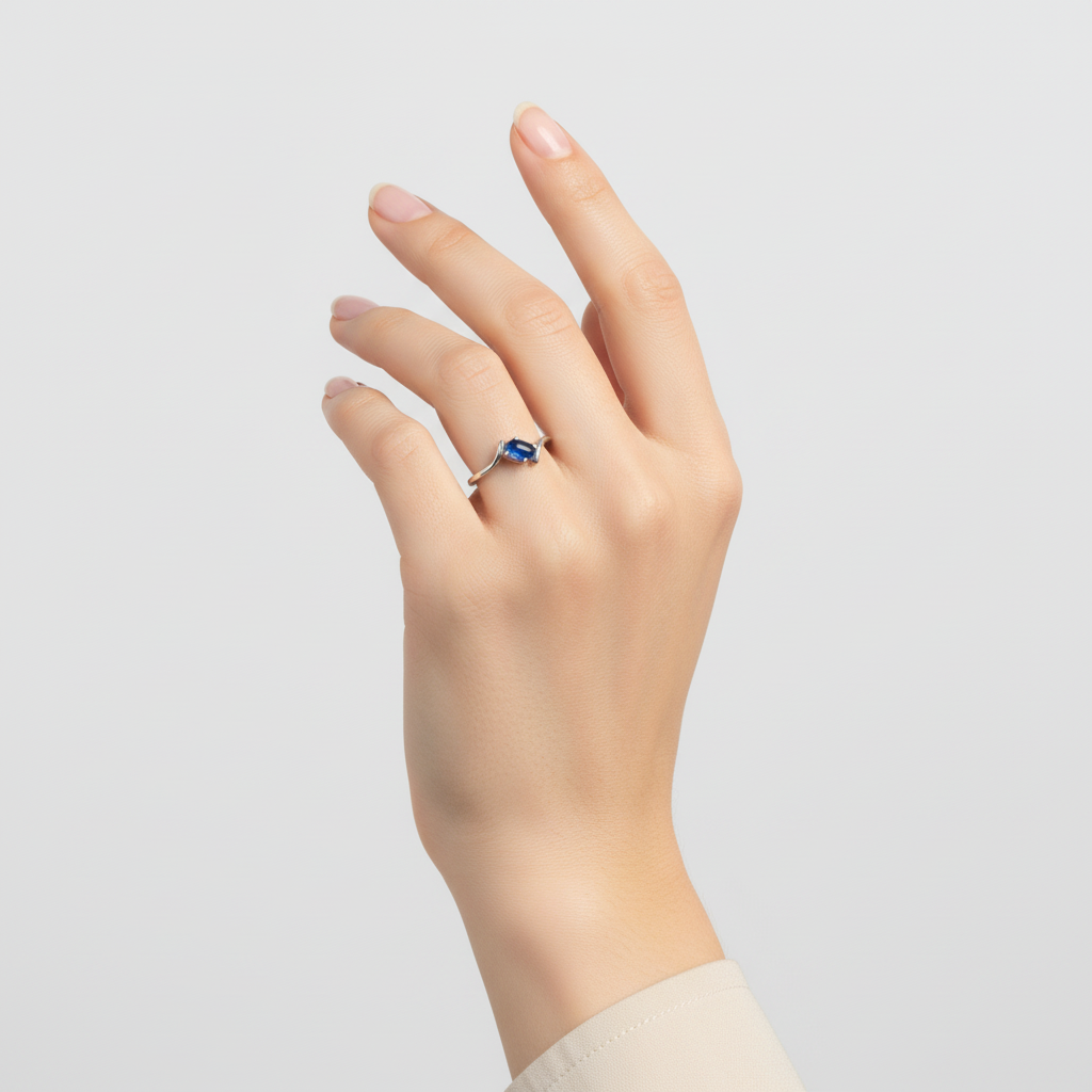 10K White Gold Synthetic Blue Star Sapphire Women's Ring