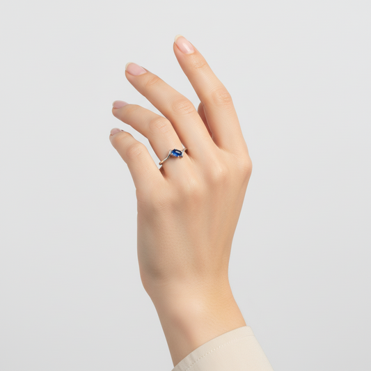 10K White Gold Synthetic Blue Star Sapphire Women's Ring