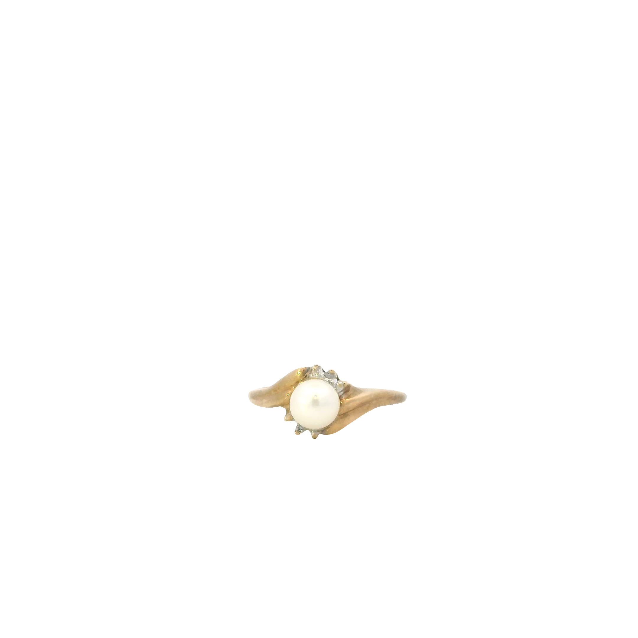 10K Yellow Gold Akoya Pearl & Diamond Women's Ring -0.02ct