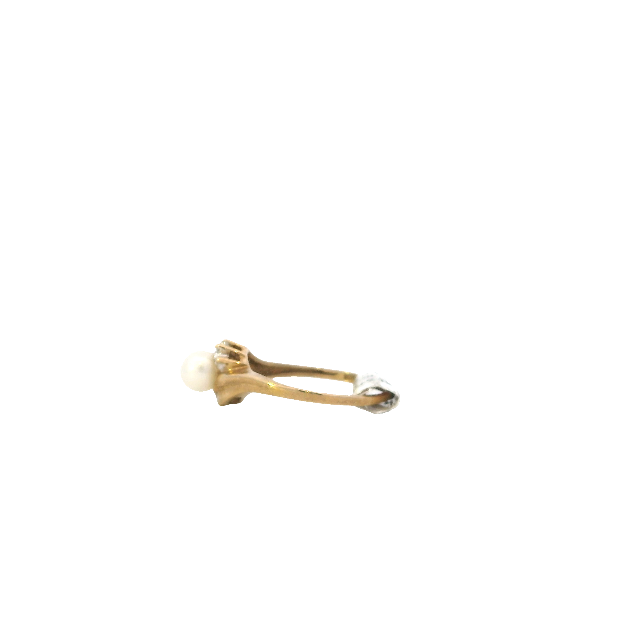 10K Yellow Gold Akoya Pearl & Diamond Women's Ring -0.02ct