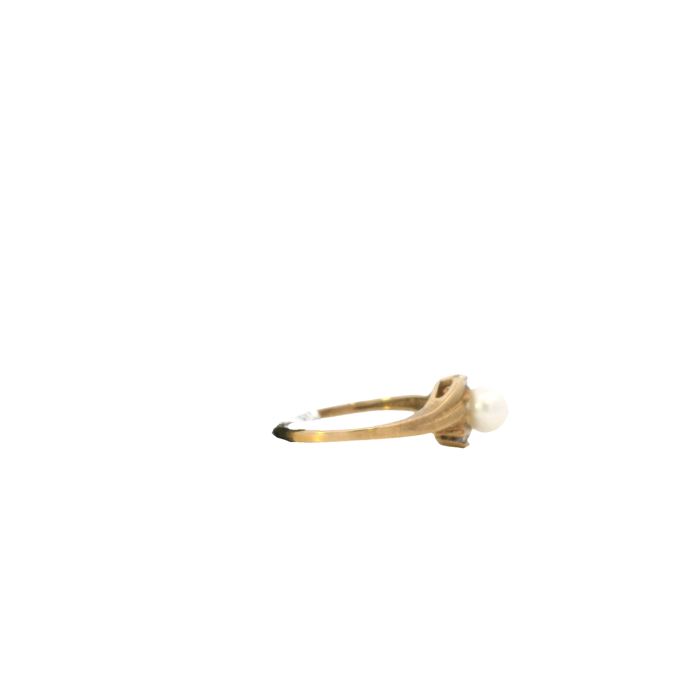 10K Yellow Gold Akoya Pearl & Diamond Women's Ring -0.02ct