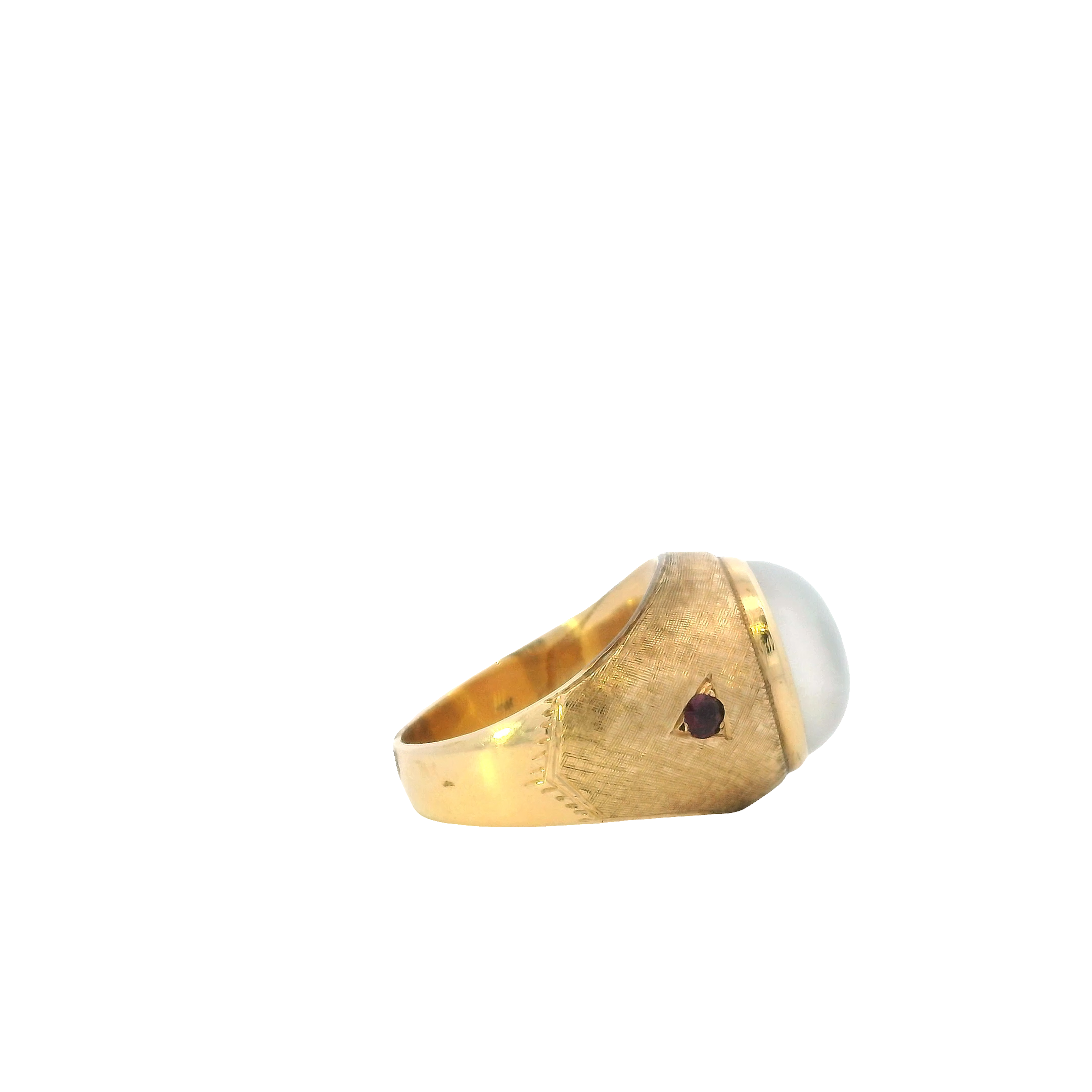 10K Yellow Gold Moonstone & Ruby Men's Ring