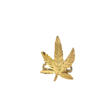 10K Yellow Gold Men's Cannabis Leaf Ring