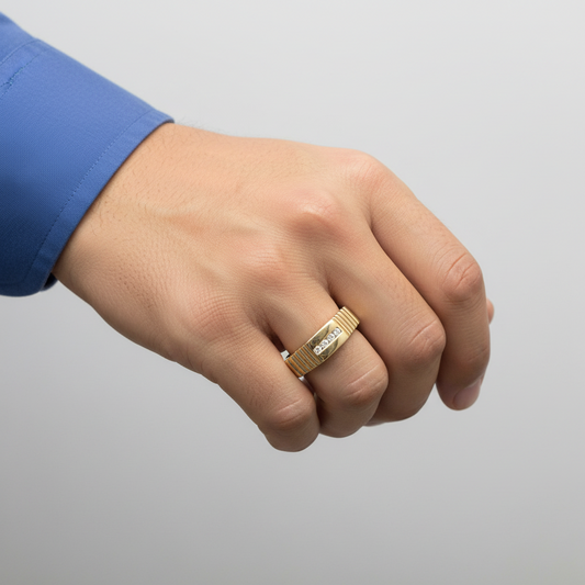 14K Yellow Gold Diamond Men's Ring -0.11ct
