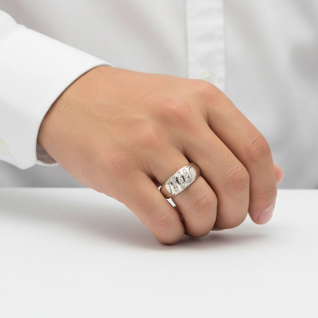 14K White Gold Diamond Men's Ring - 0.55ct