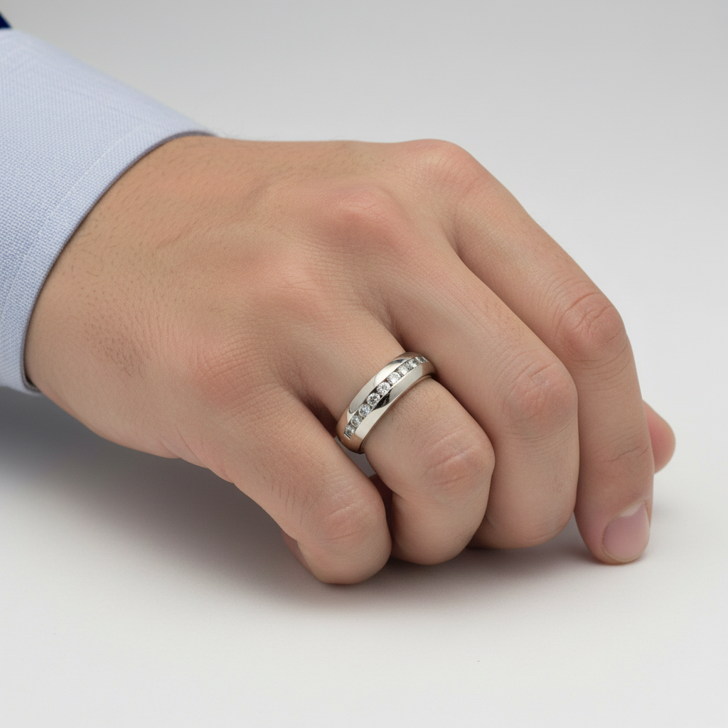 14K White Gold Diamond Men's Ring -0.50ct