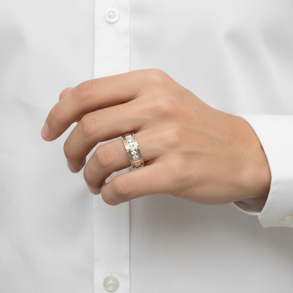 14K White Gold Diamond Men's Ring -0.48ct