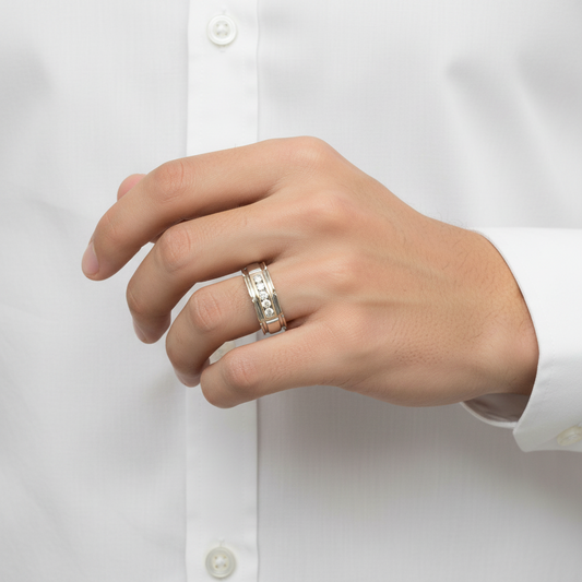 14K White Gold Diamond Men's Ring -0.48ct