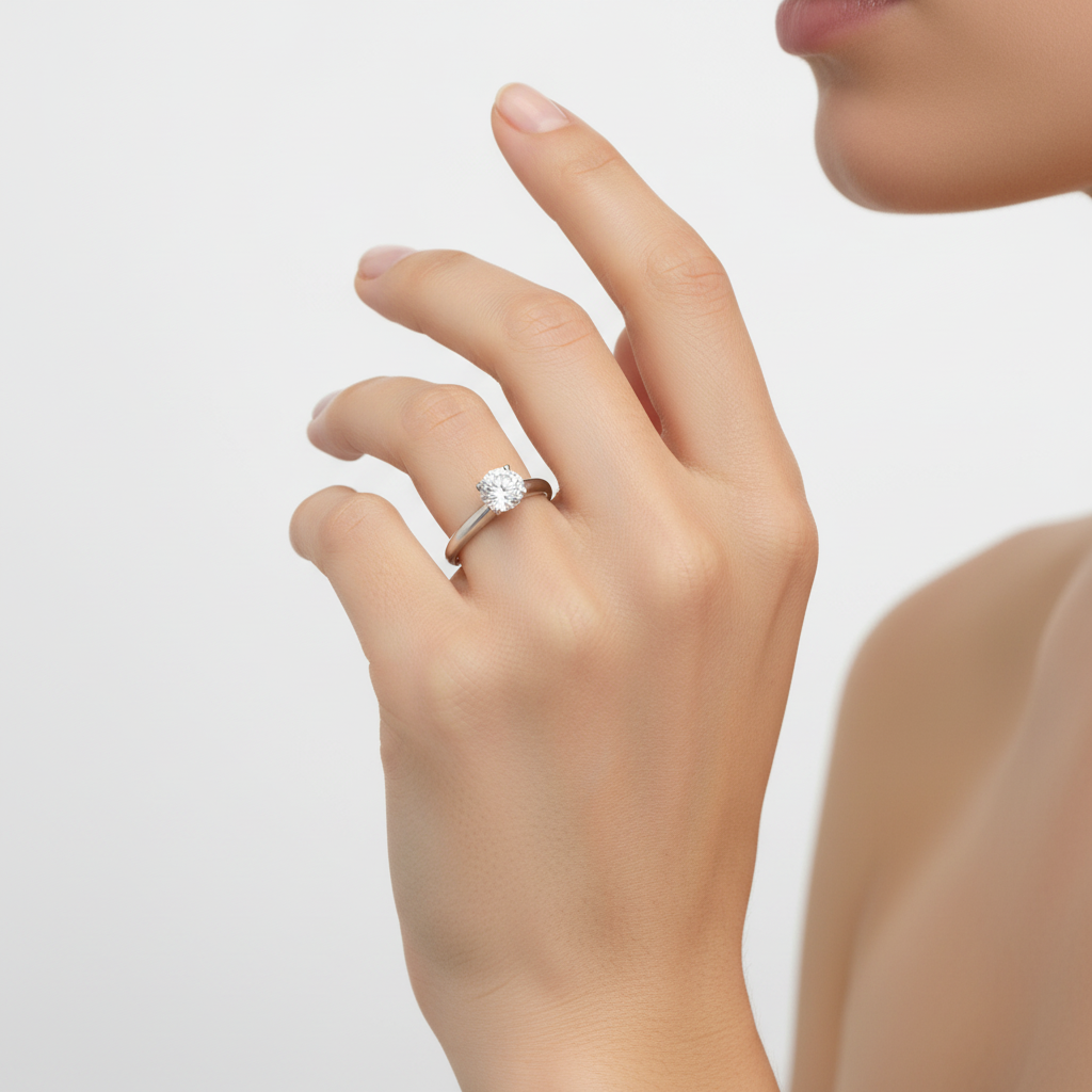 14K White Gold Diamond Solitaire Women's Ring 0.59ct