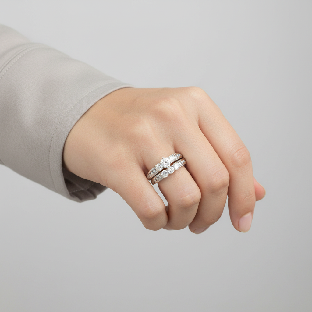 14K White Gold Diamond Women's Engagement & Wedding Ring Set - 1.50ct