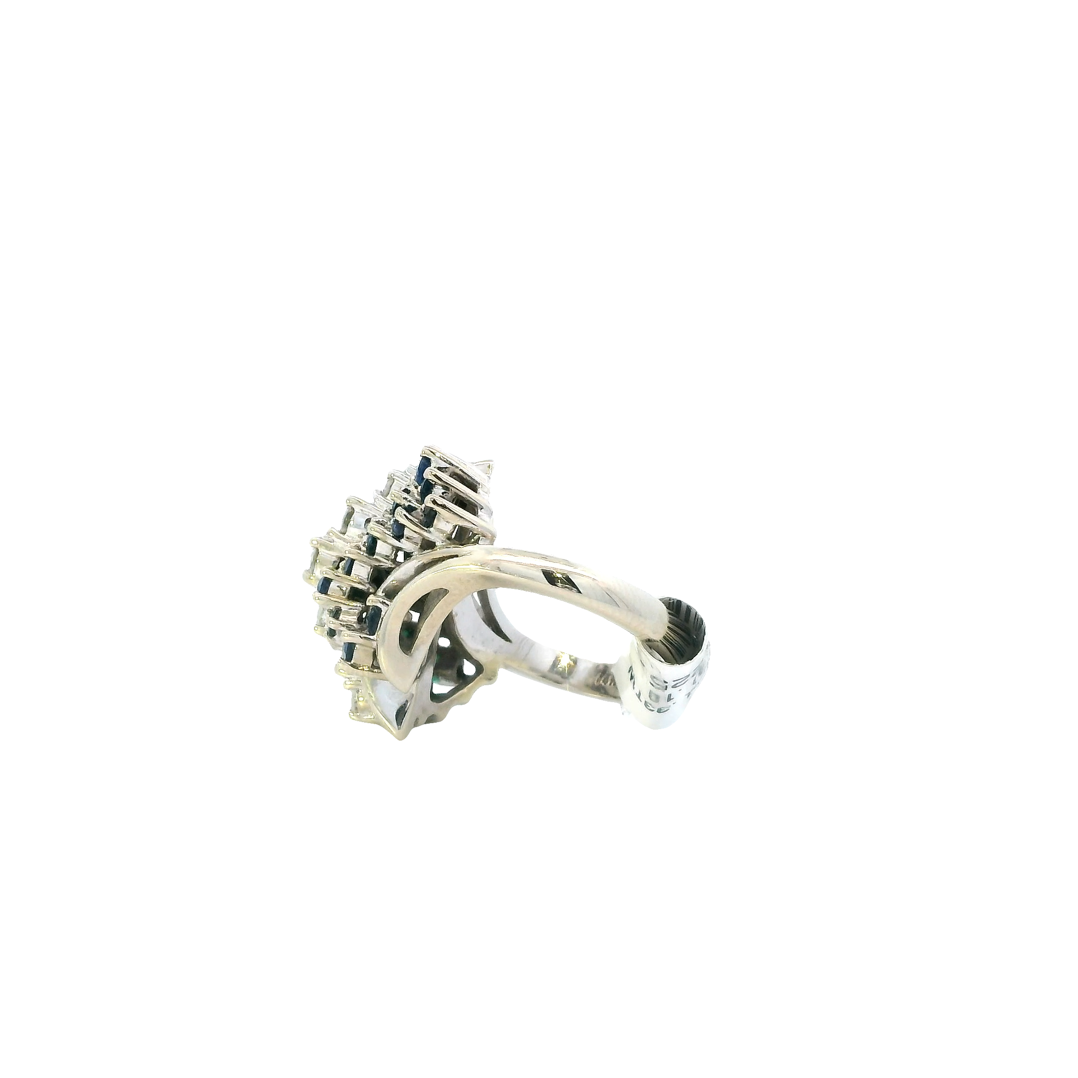 14K White Gold Diamond, Sapphire & Emerald Women's Ring -0.43ct