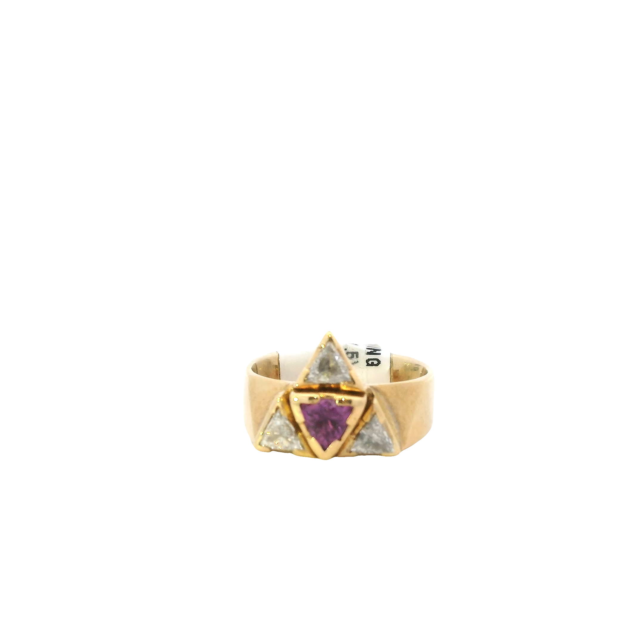 14K Yellow Gold Diamond & Sapphire Triangular Women's Ring - 0.75ct