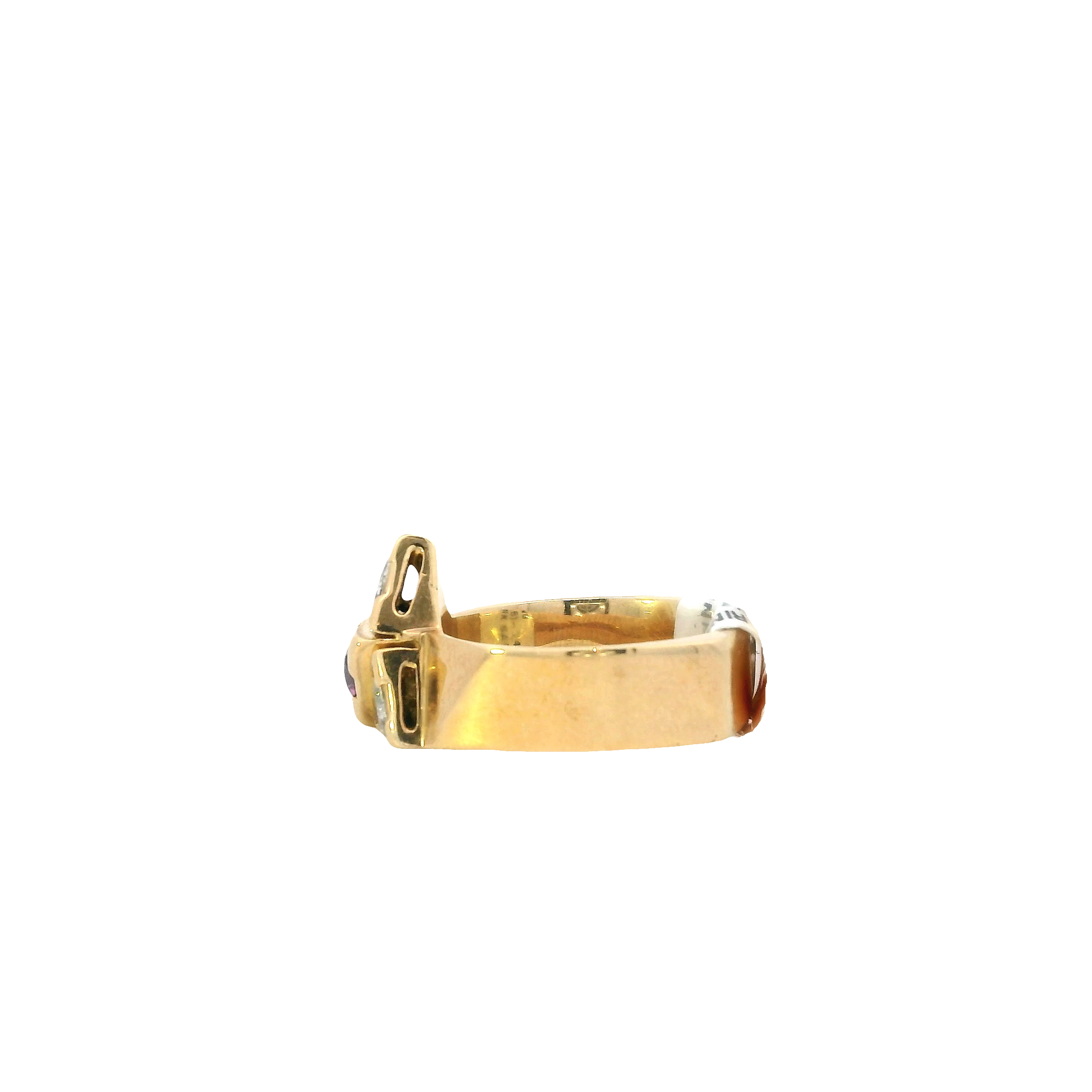 14K Yellow Gold Diamond & Sapphire Triangular Women's Ring - 0.75ct