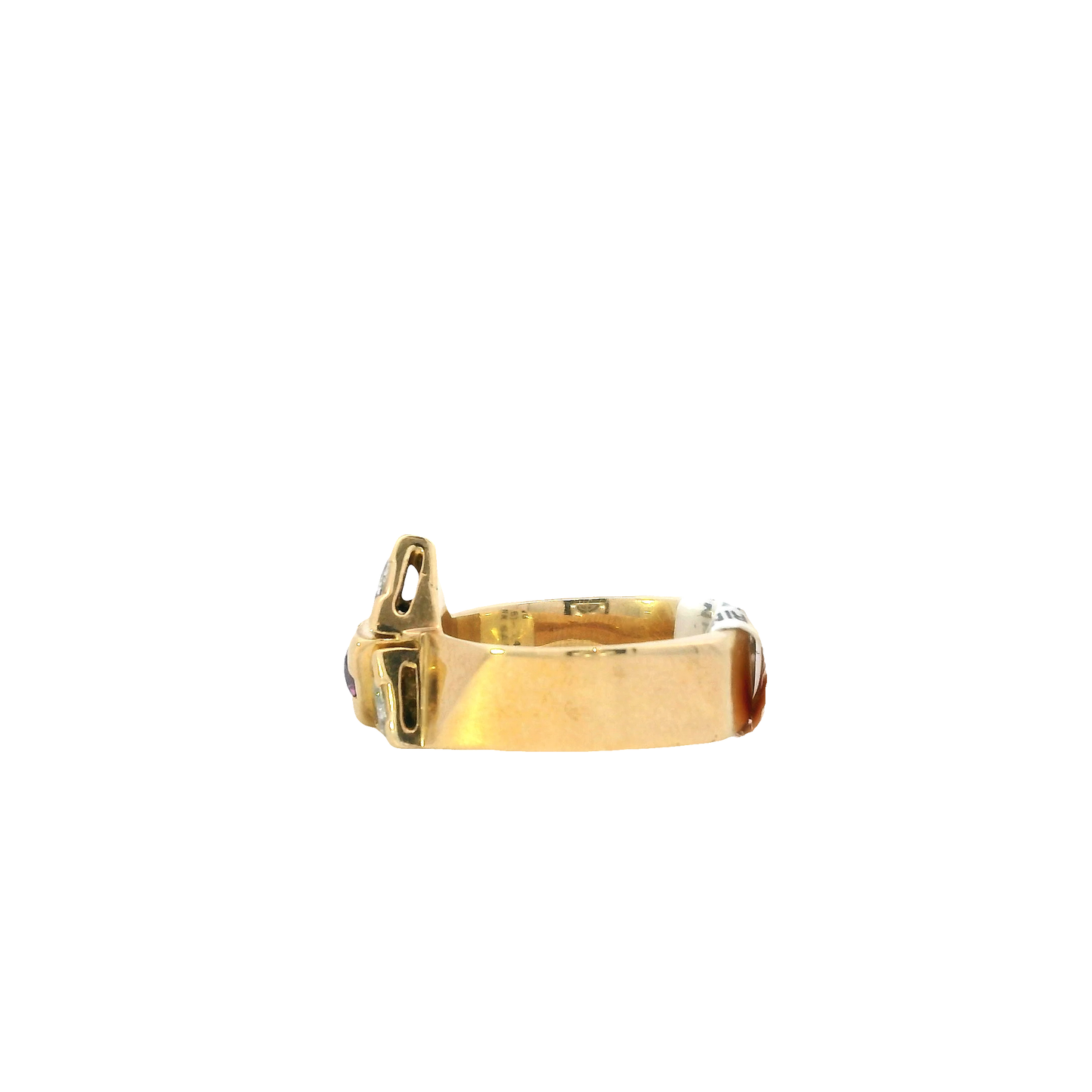 14K Yellow Gold Diamond & Sapphire Triangular Women's Ring - 0.75ct