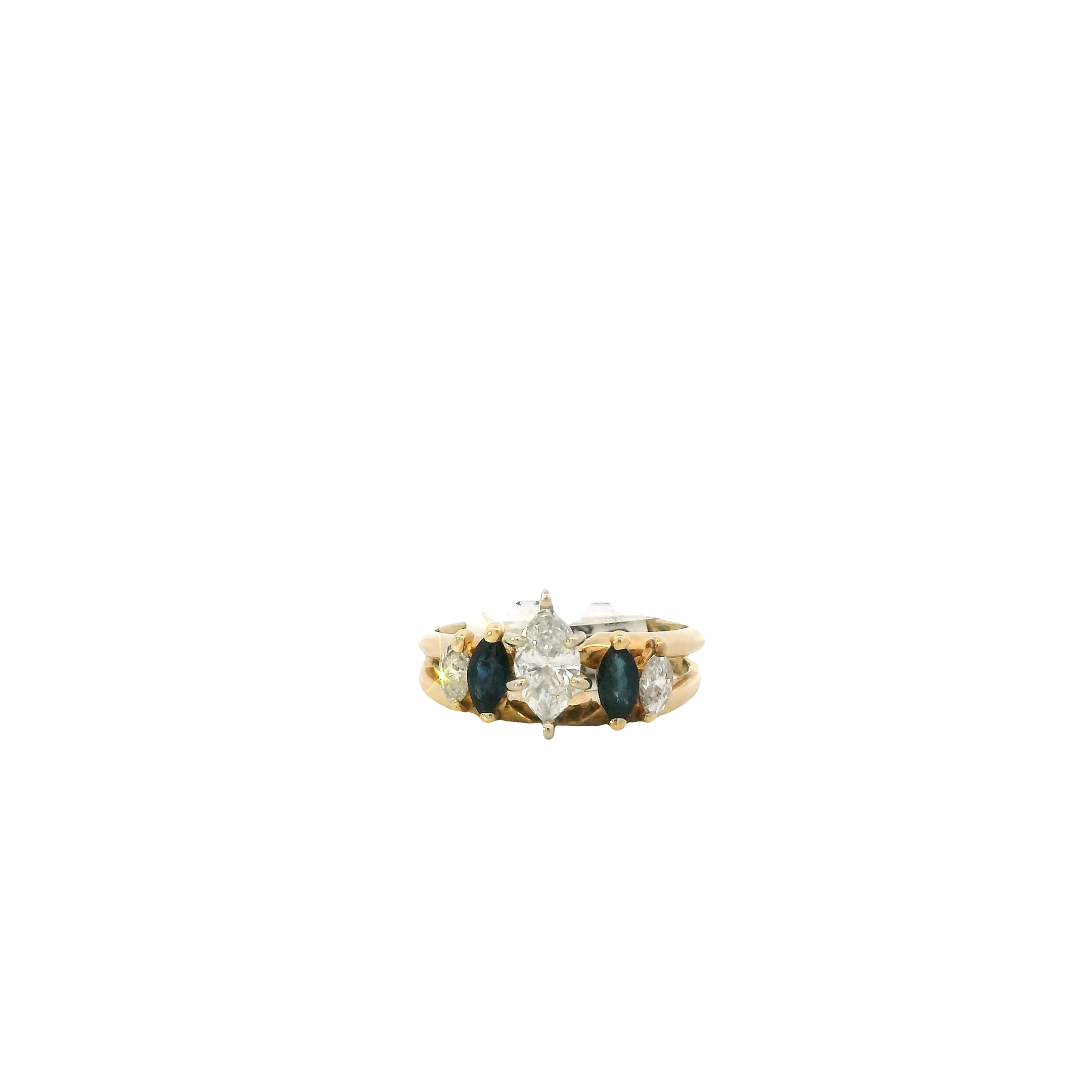 14K Yellow & White Gold Diamond & Sapphire Engagement & Wedding Ring Set - 0.68ct