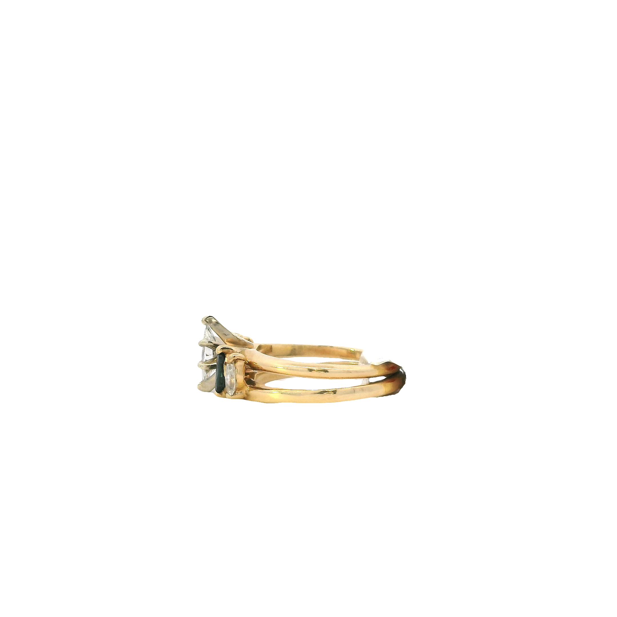 14K Yellow & White Gold Diamond & Sapphire Engagement & Wedding Ring Set - 0.68ct