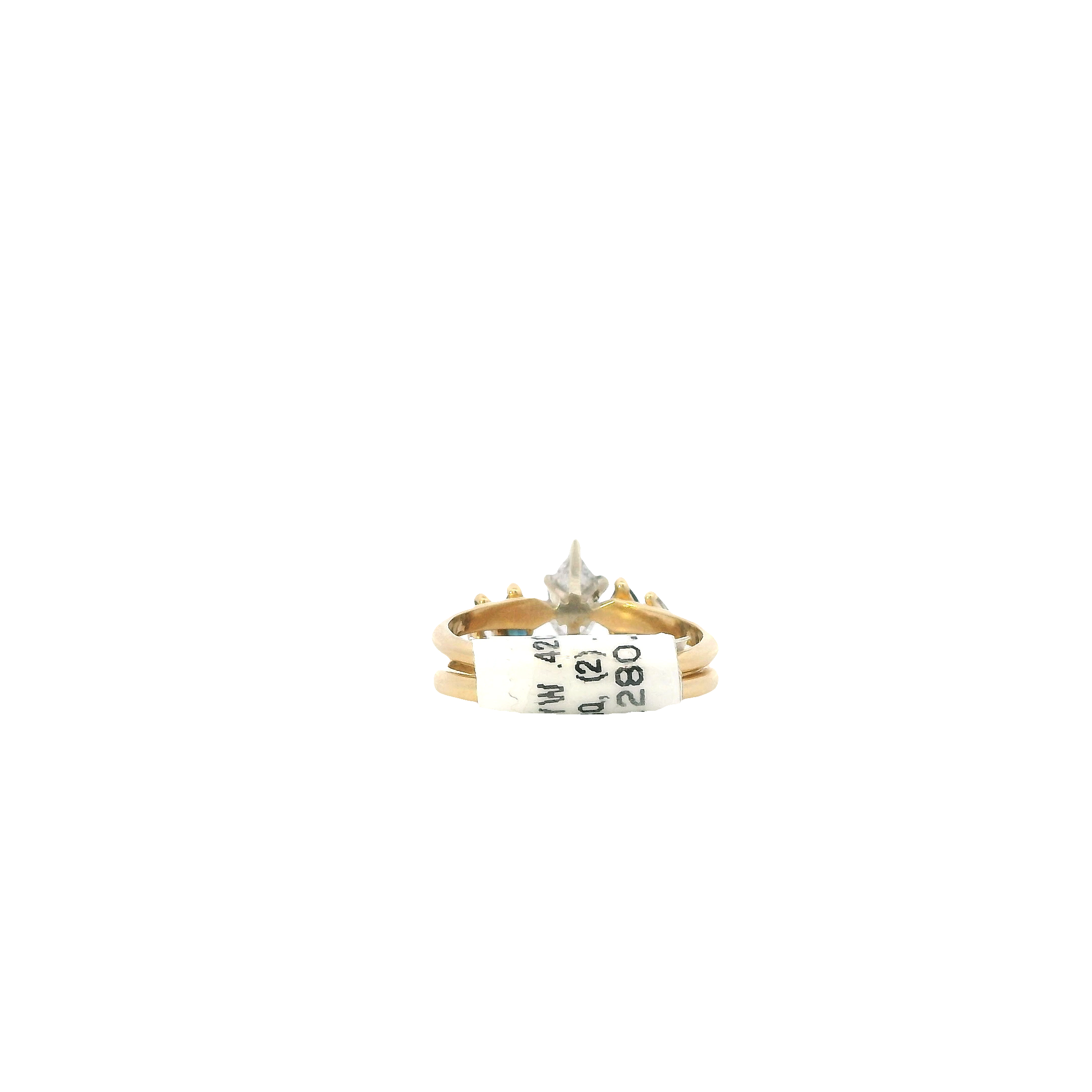 14K Yellow & White Gold Diamond & Sapphire Engagement & Wedding Ring Set - 0.68ct