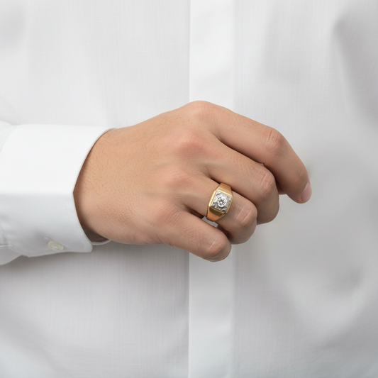 14K Yellow Gold Diamond Men's Ring - 0.32ct