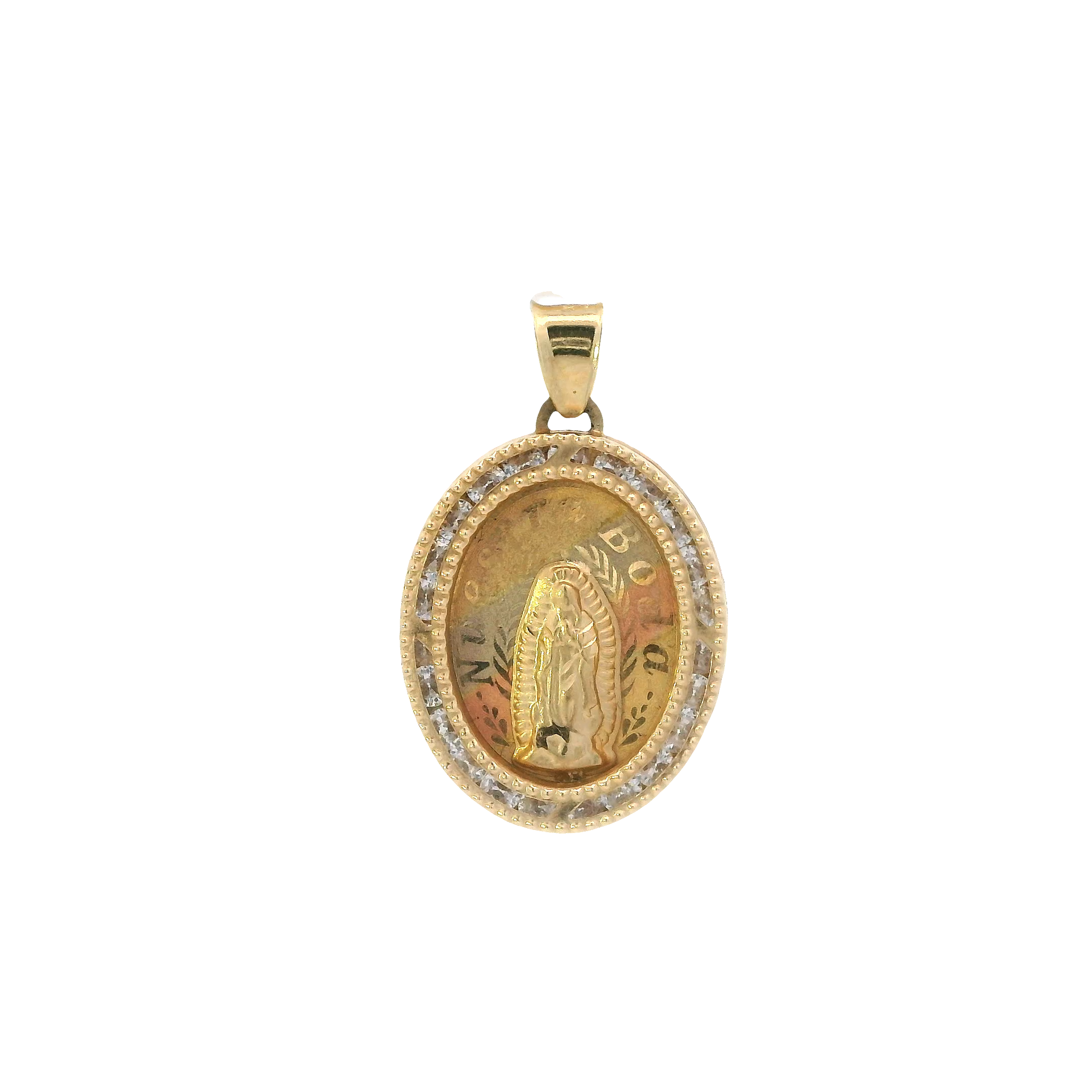 14K Tri-Color Gold Oval Virgin Mary Pendant