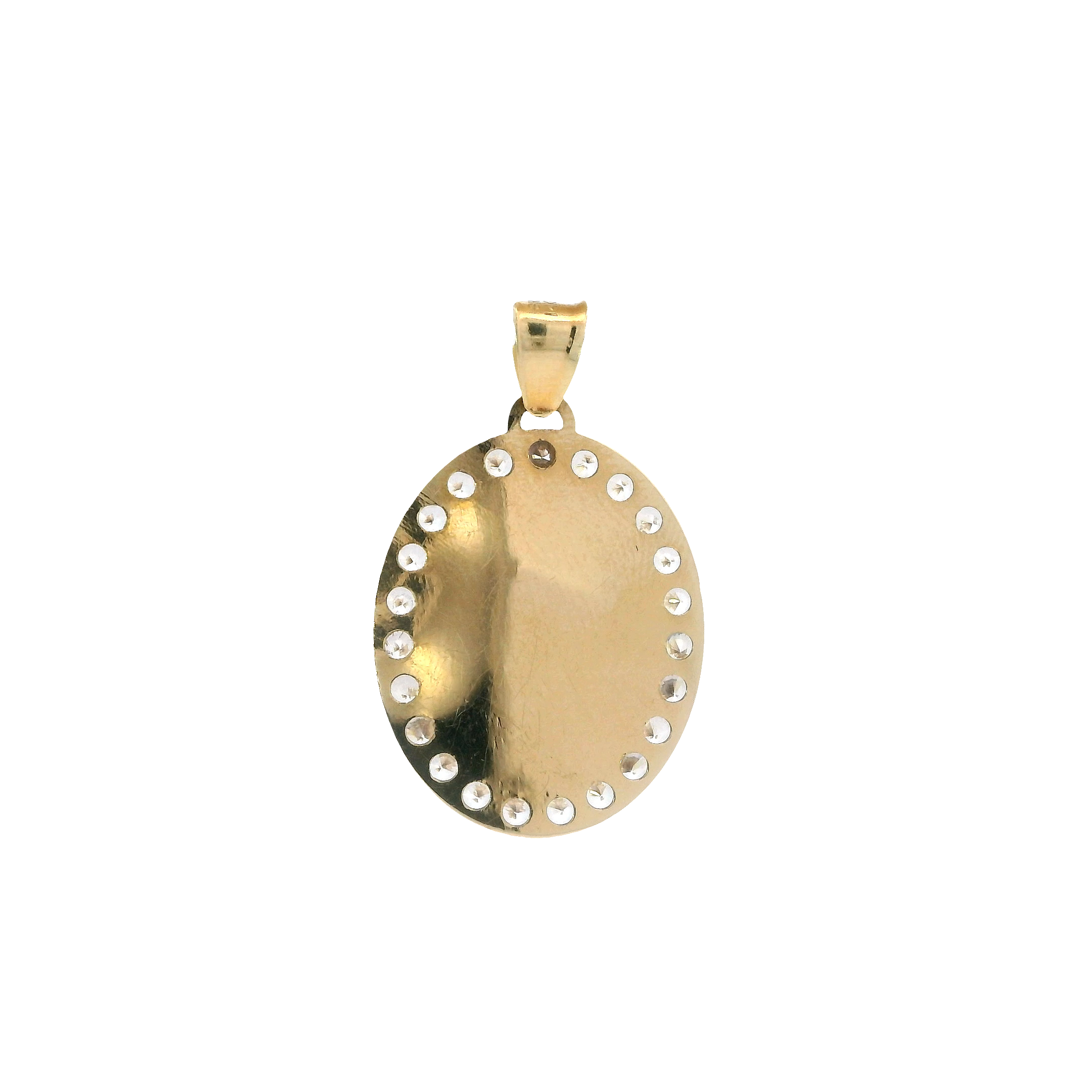 14K Tri-Color Gold Oval Virgin Mary Pendant