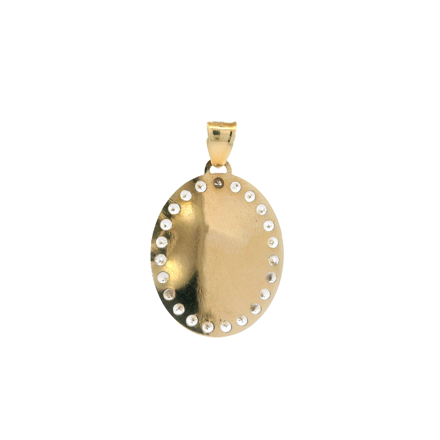 14K Tri-Color Gold Oval Virgin Mary Pendant