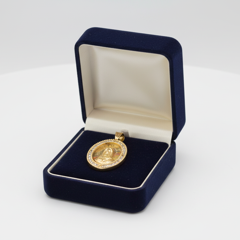 14K Tri-Color Gold Oval Jesus Pendant