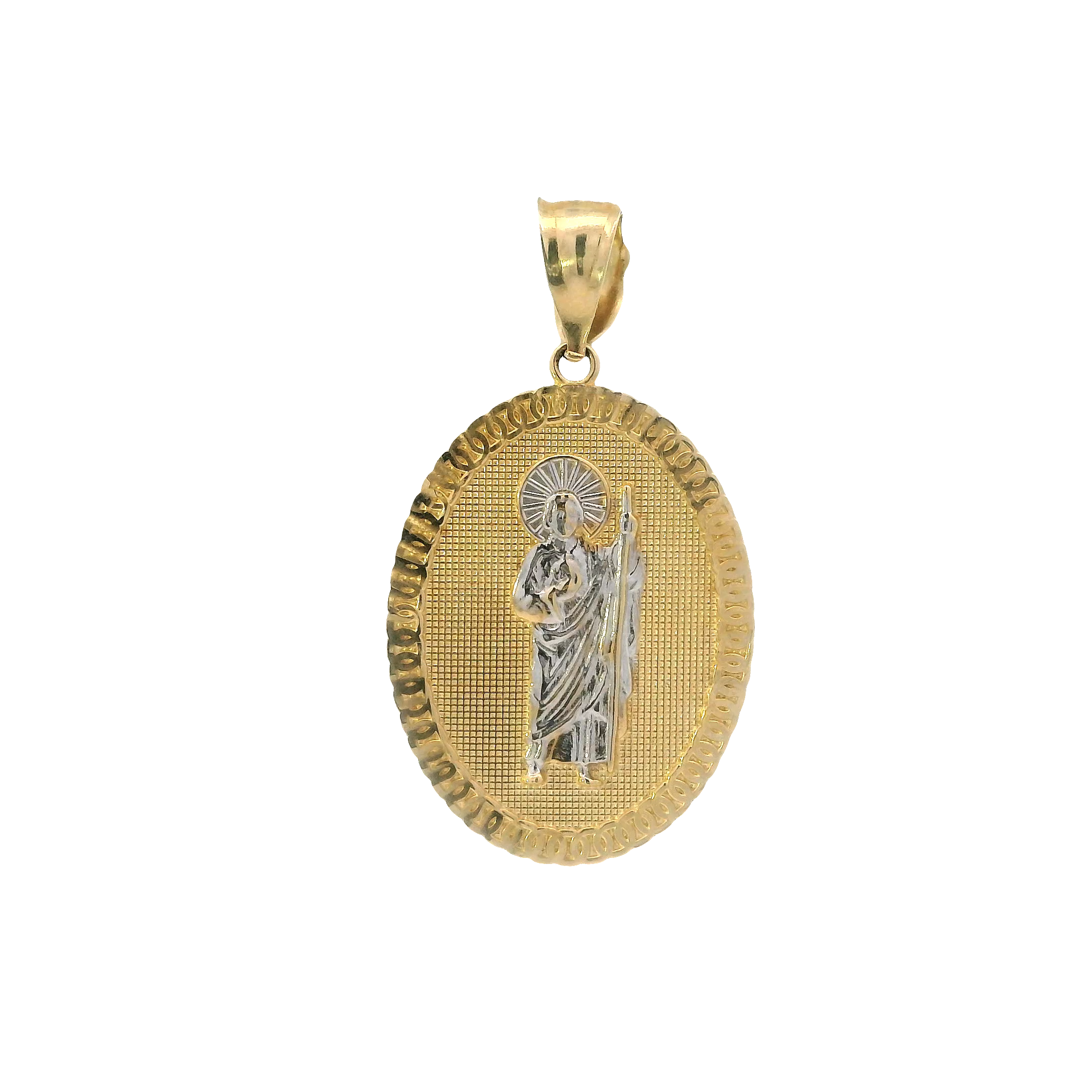 14K Yellow & White Gold Oval Saint Jude Religious Pendant