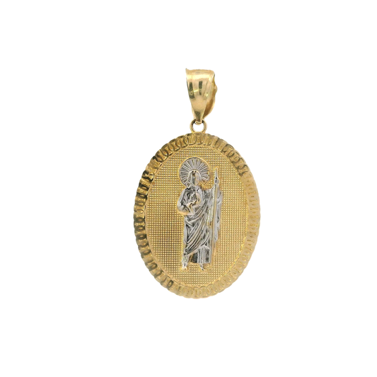 14K Yellow & White Gold Oval Saint Jude Religious Pendant