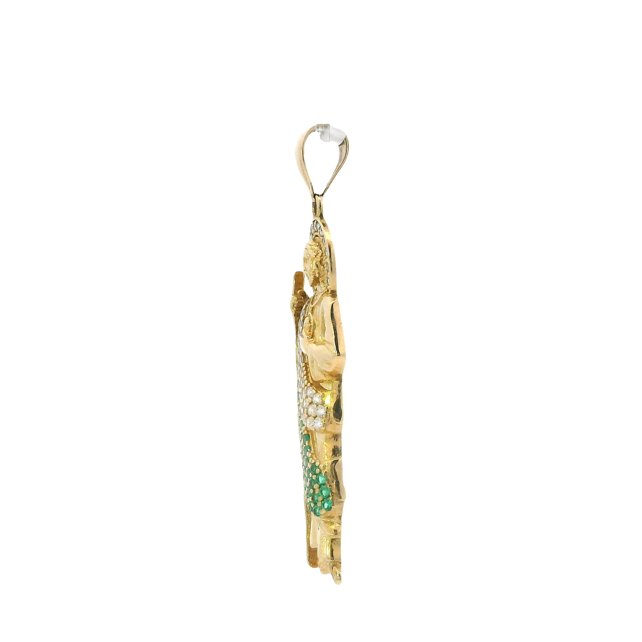 14K Yellow Gold Green & White CZ Saint Jude Religious Pendant