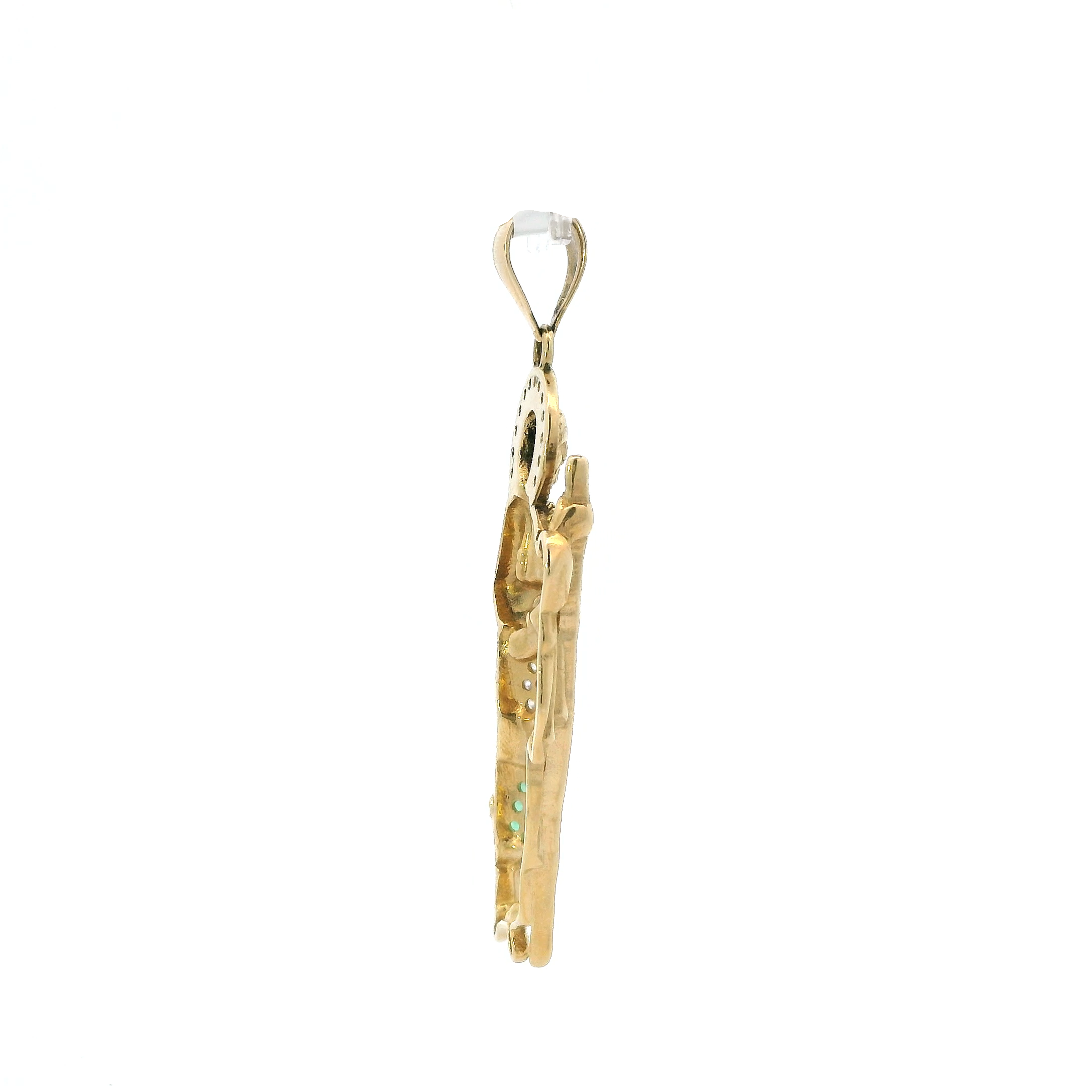 14K Yellow Gold Green & White CZ Saint Jude Religious Pendant
