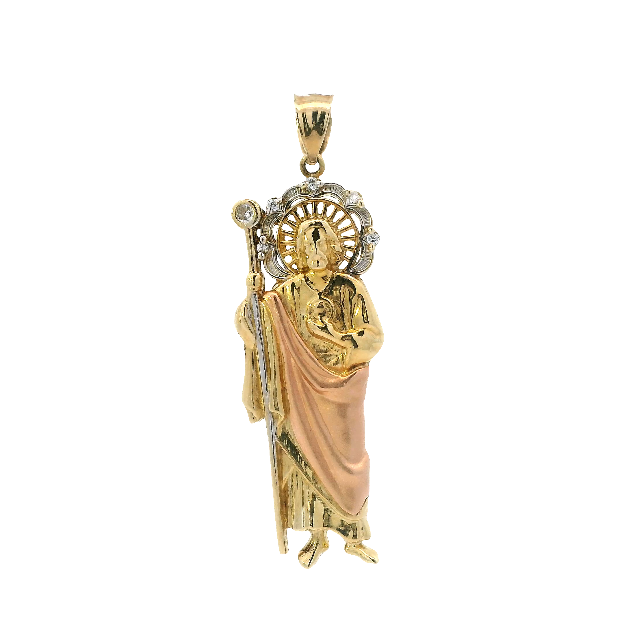 14K Tri-Color Gold CZ Religious Figure Pendant
