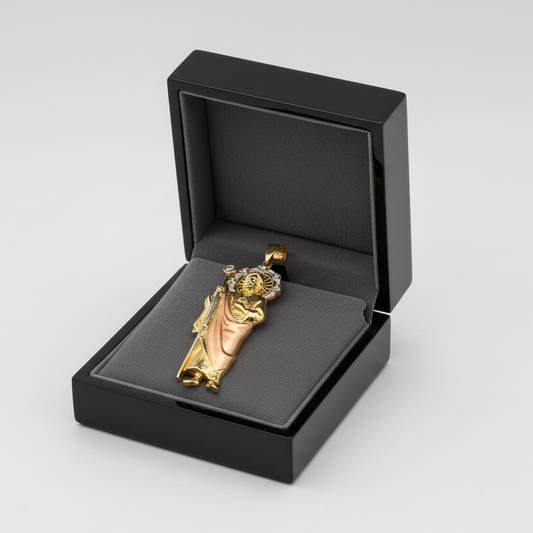 14K Tri-Color Gold CZ Religious Figure Pendant