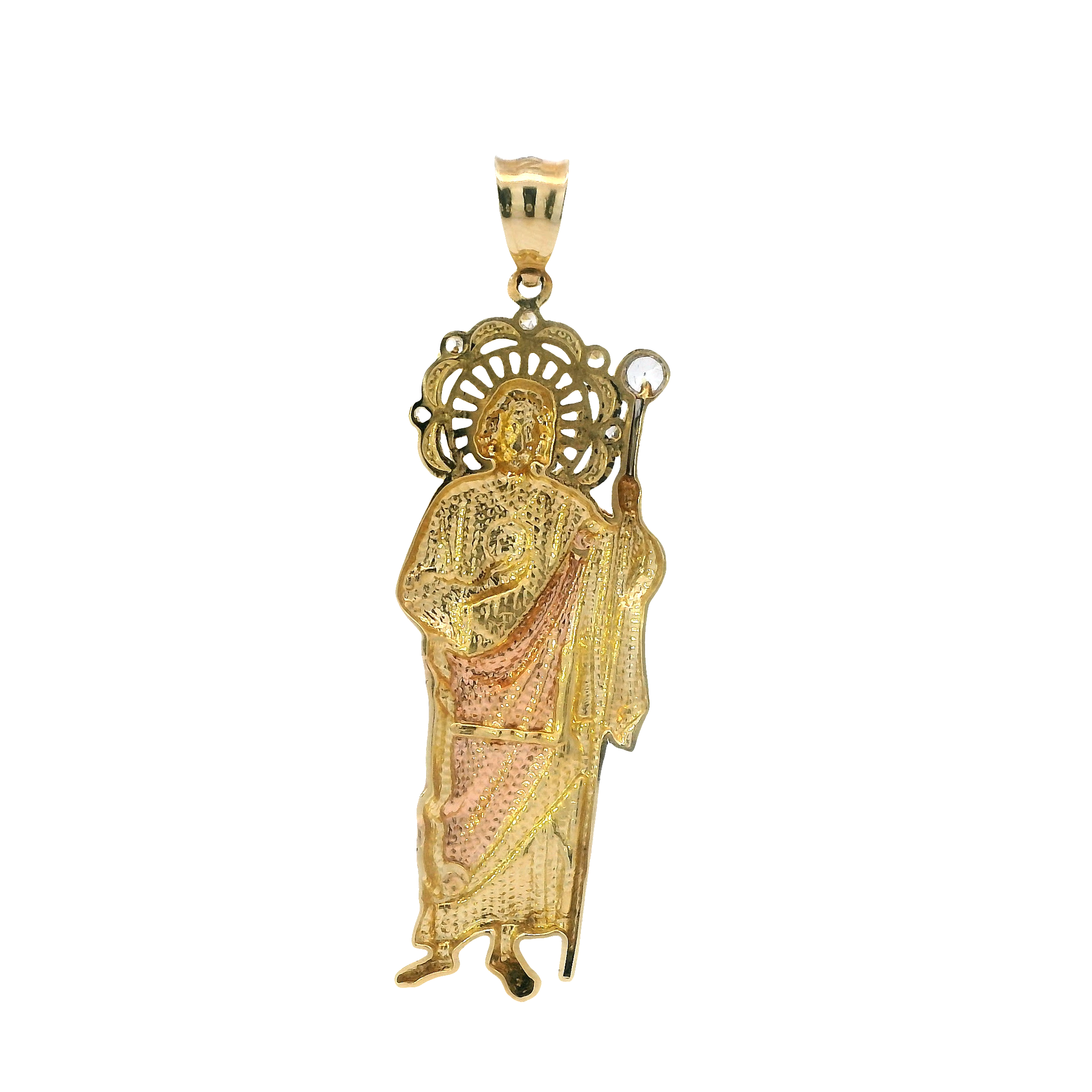 14K Tri-Color Gold CZ Religious Figure Pendant