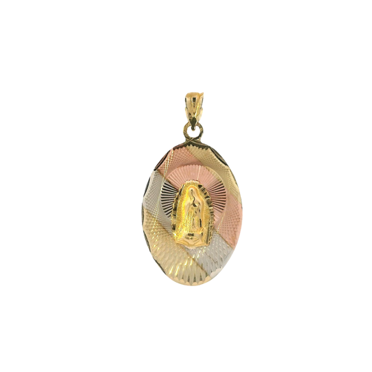 10K Tri-Color Gold Oval Double Sided Religious Pendant