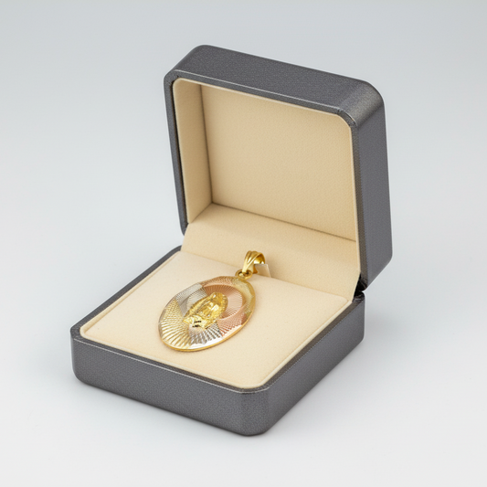 10K Tri-Color Gold Oval Double Sided Religious Pendant