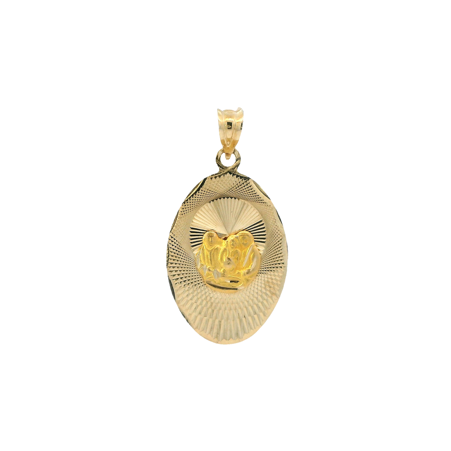 10K Tri-Color Gold Oval Double Sided Religious Pendant