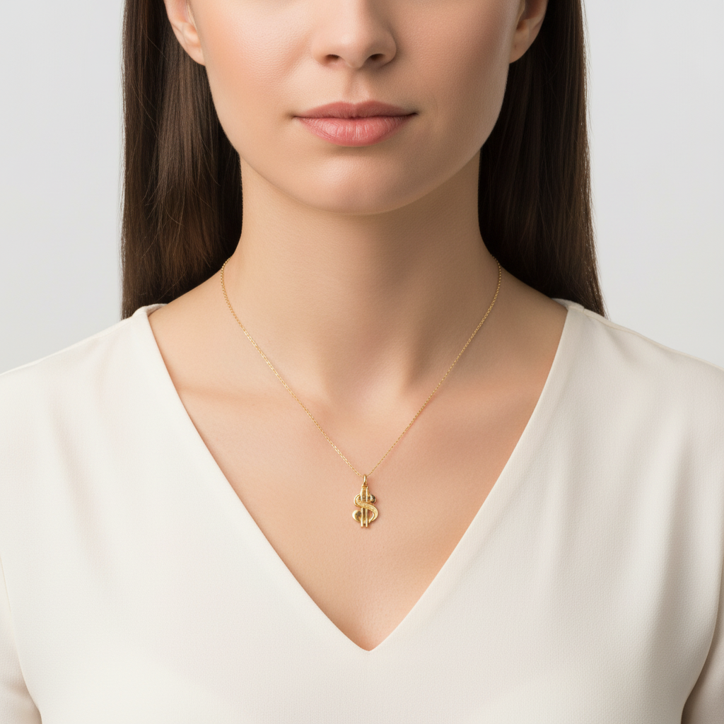 14K Yellow Gold Dollar Sign Pendant