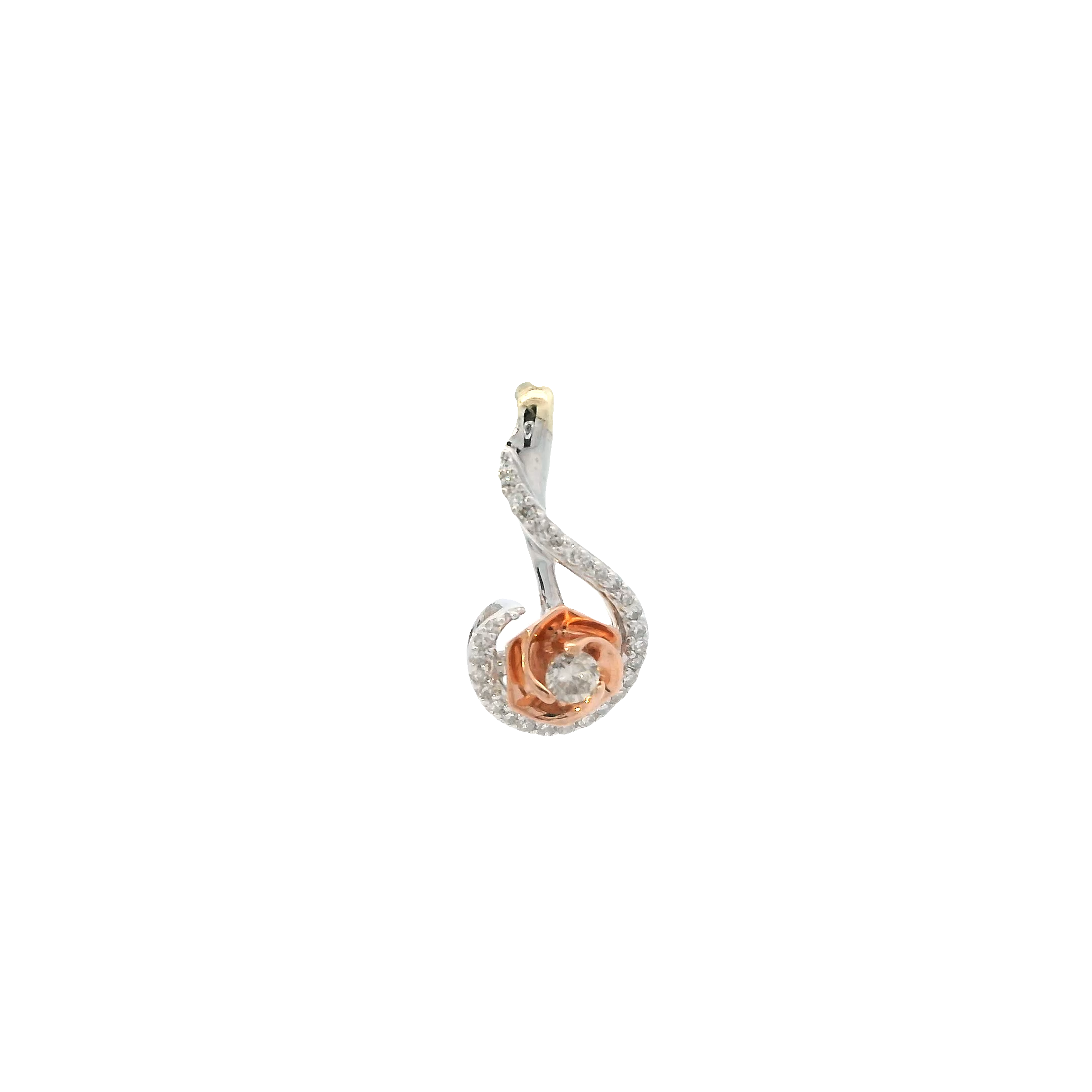 10K White & Rose Gold Diamond Rose Pendant - 0.13ct