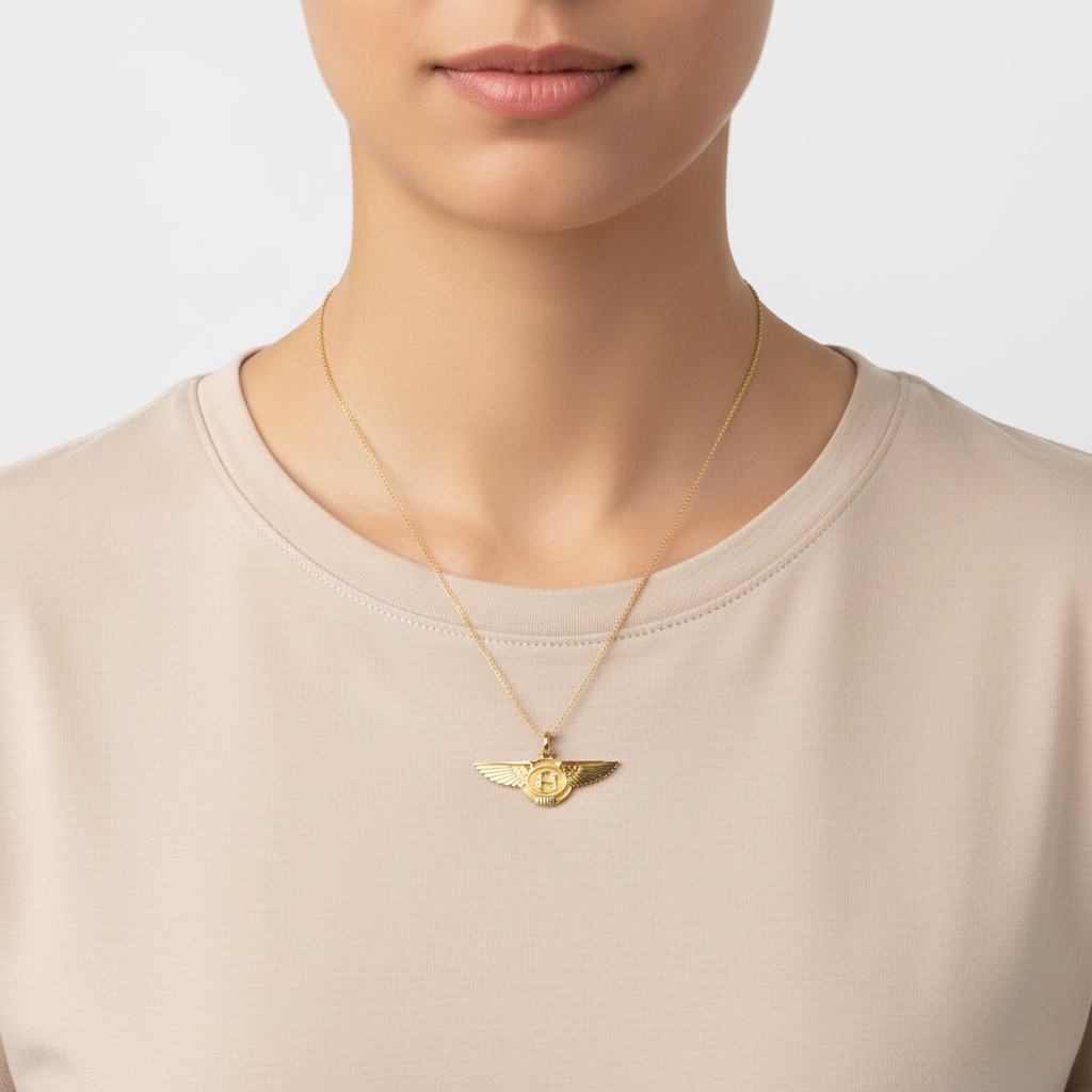 10K Yellow Gold Diamond Bentley Logo Pendant - 0.10ct