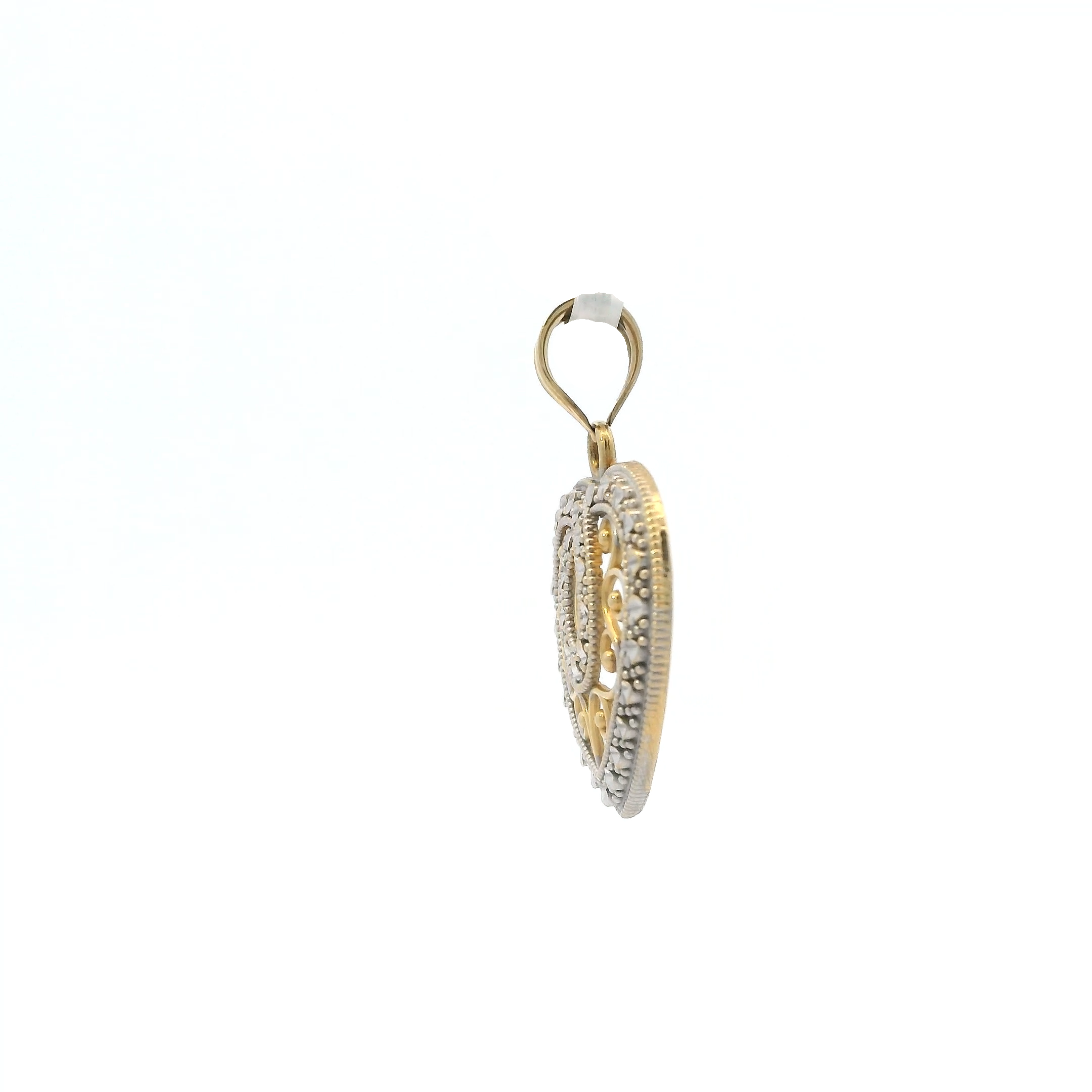 14K Yellow & White Gold Diamond Cut Filigree Heart Pendant