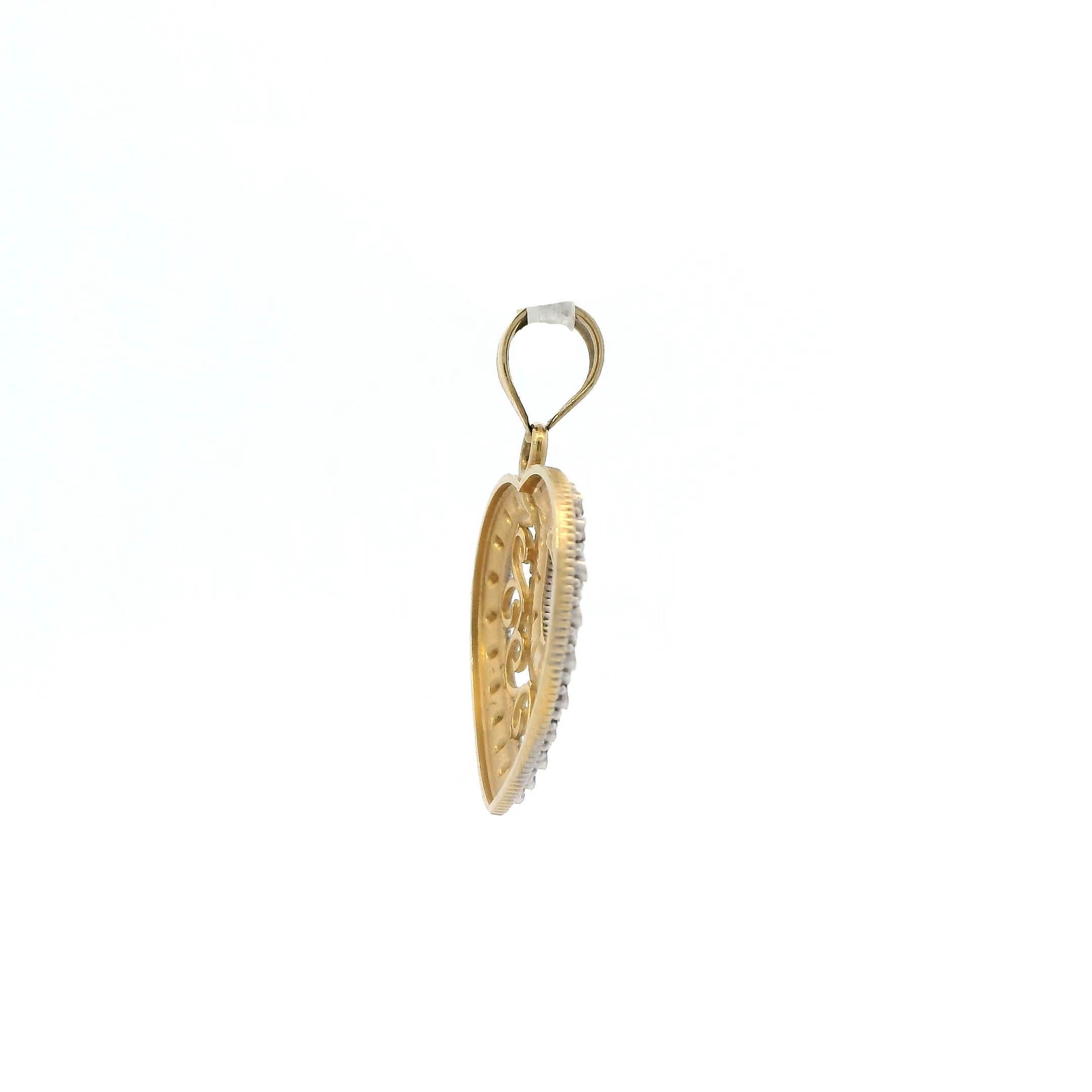 14K Yellow & White Gold Diamond Cut Filigree Heart Pendant
